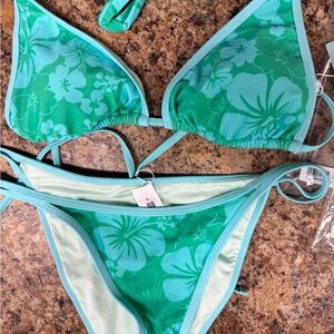 Cupshe Teal & Aqua Floral Triangle Bikini Set